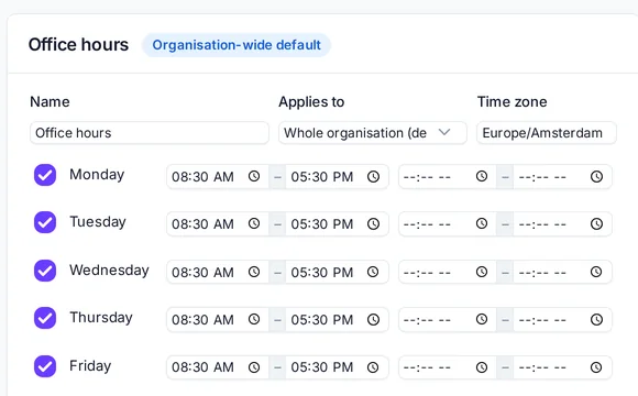 Deskivo business hours: working days, times and time zone